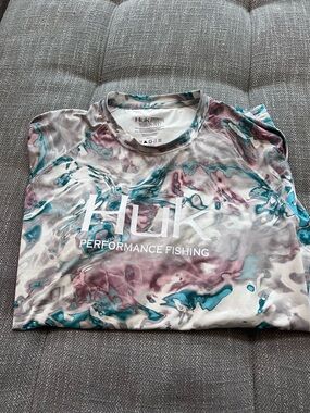 Huk Men’s Long Sleeve Blue Camouflage Shirt Performance Fishing XL